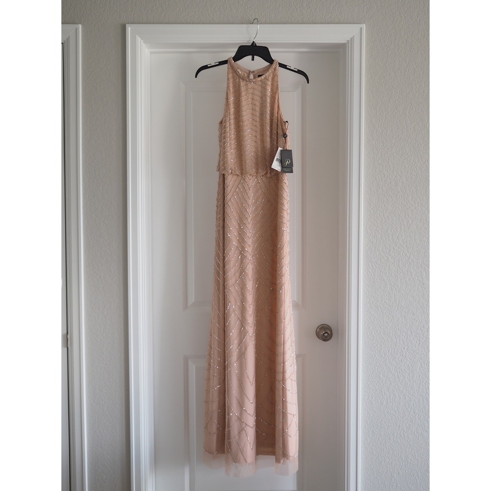 NEW Adrianna Papell Beaded Halter Blush Pink Gown Formal Dress 4 NEW Art Deco - Picture 6 of 16
